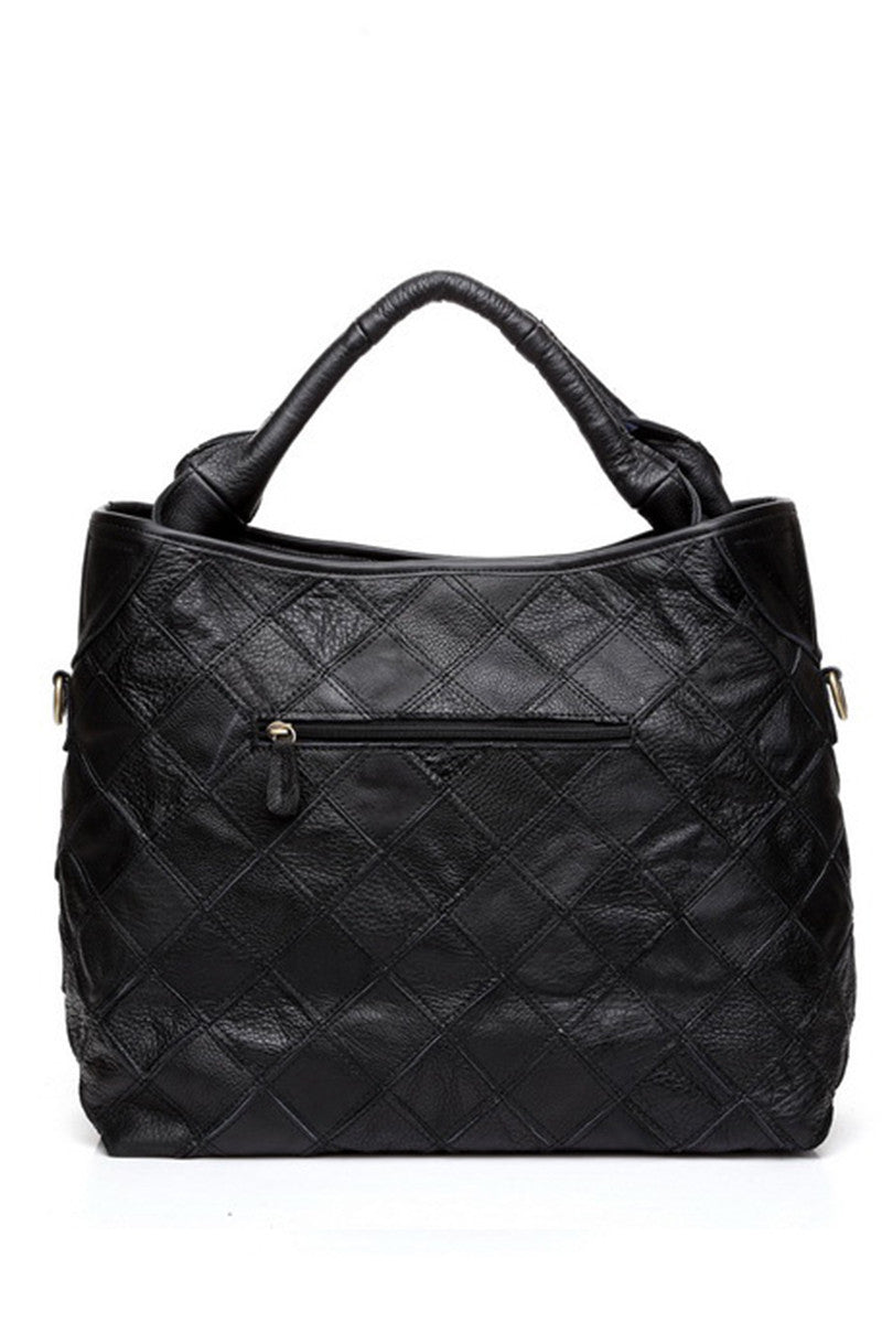 Quilted Genuine Leather Satchel Briefcase Shoulder Handbag