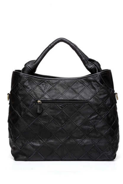 Quilted Genuine Leather Satchel Briefcase Shoulder Handbag