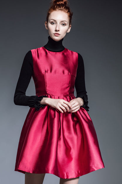 Cut Out Back Waist Little Flared Satin Dress
