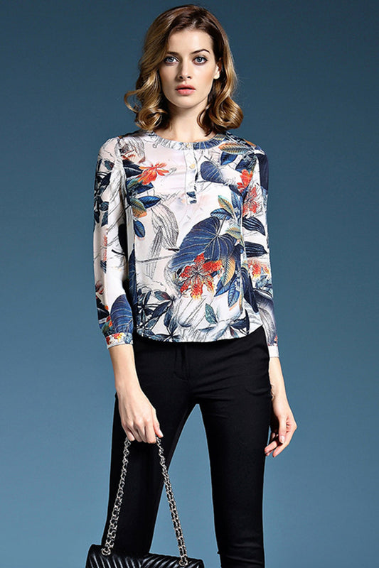Round Neck Floral Printing Blouse