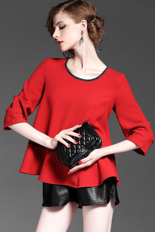 1/2 Sleeve Round Neck Flared Tops - NJOYDRESS - 1