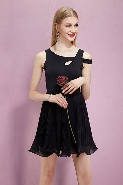 Scoop Bust Pleated Little Black Dress