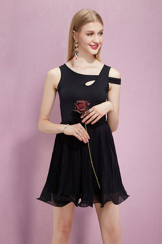 Scoop Bust Pleated Little Black Dress