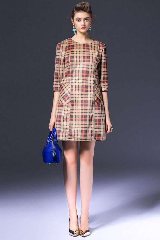 Classical Check Midi Dress with Side Pocket - NJOYDRESS - 1