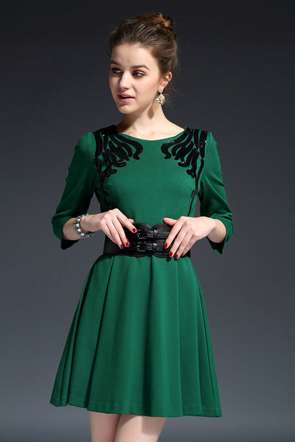 WOMEN'S ELEGANT 3/4 SLEEVE ROUND NECK SLIM PARTY DRESS