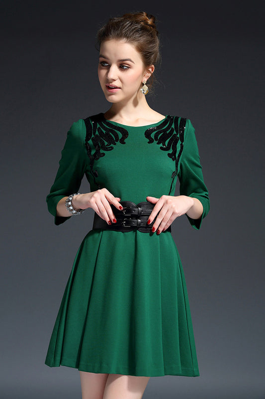 WOMEN'S ELEGANT 3/4 SLEEVE ROUND NECK SLIM PARTY DRESS
