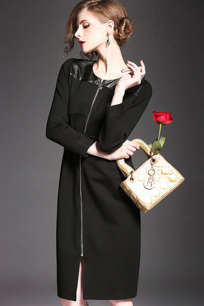 FORMAL ROUND NECK 9 SLEEVE WEAR TO WORK COCKTAIL MIDI DRESS WITH BELT