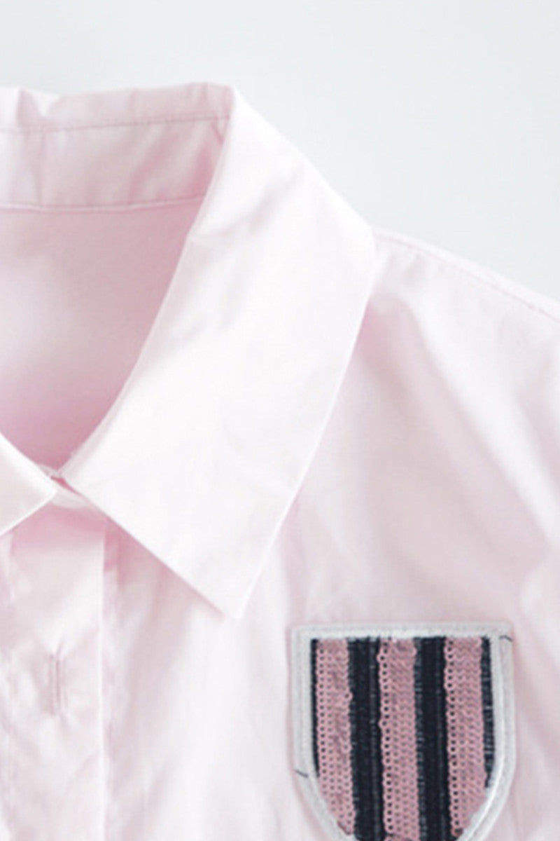 Roll Collar Single Breasted Sequin Stick Shirt - NJOYDRESS - 4