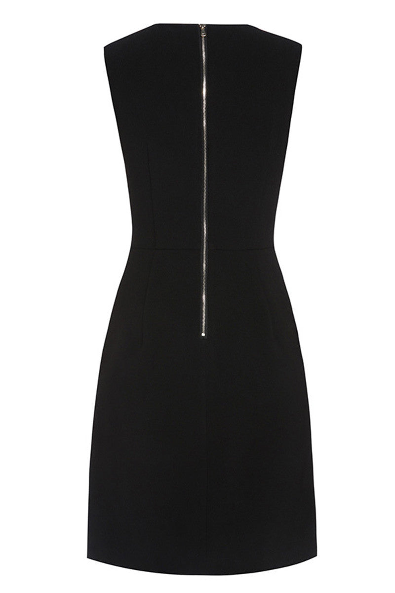 Round Collar Sleeveless Floral Beaded Slim Dress