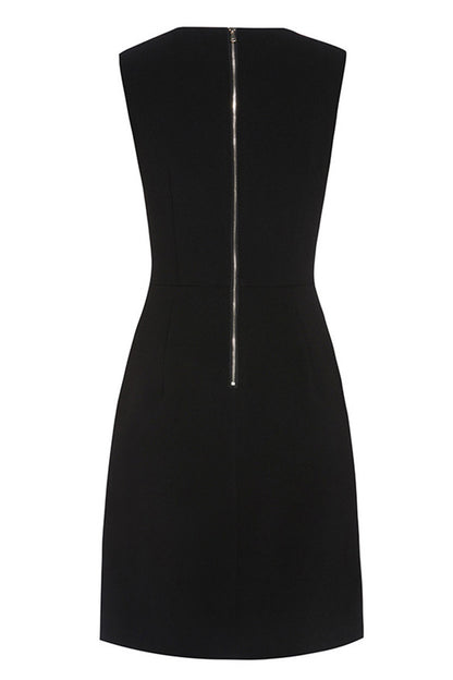 Round Collar Sleeveless Floral Beaded Slim Dress
