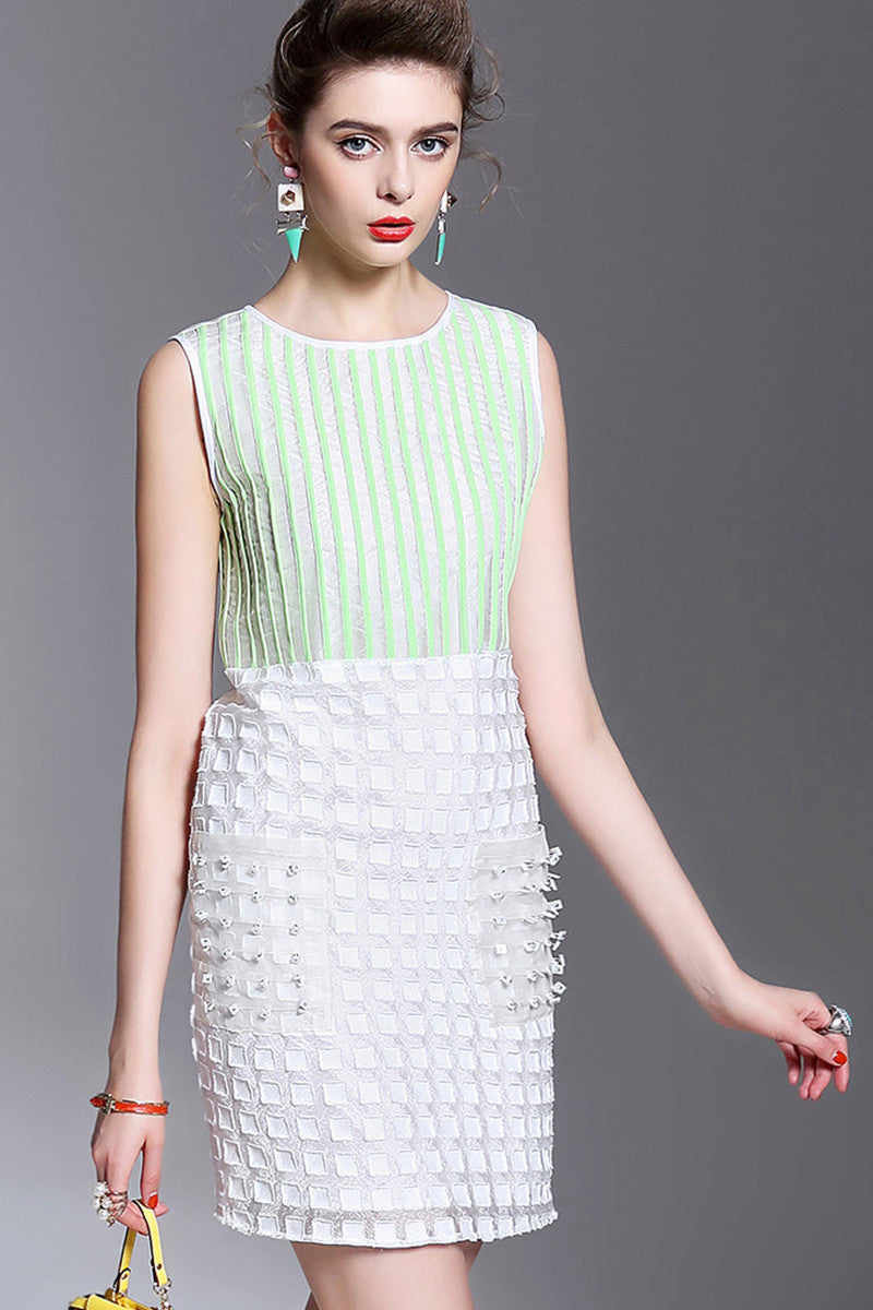 [30% OFF TILL 8 APR] Vintage Round Neck Stitched Office Lady Mini Dress