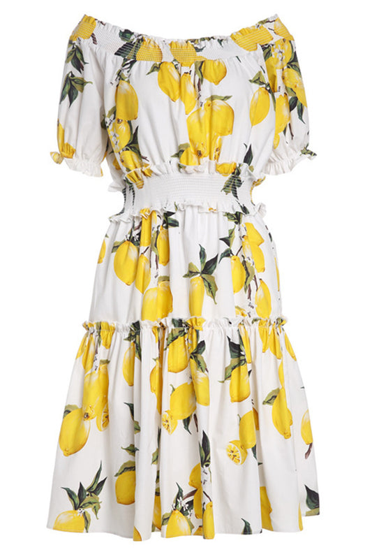 WOMEN'S CASUAL BOAT NECK SHORT SLEEVE LOOSE FLOWER PRINTING DRESS