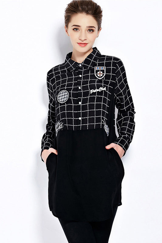 Patch Plaid Slant Pocket Shirt