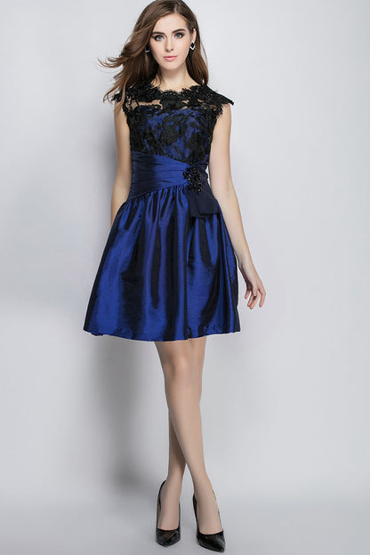 Lace Illusion Beaded Runched Pleat Dress