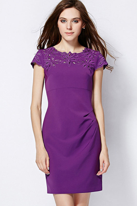 Round Collar Hollow-Out Floral Emobroidery Slim Dress