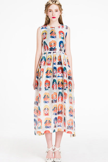 [30% OFF TILL 8 APR] Casual Emoji Cartoon Smiling Face Printed Midi Dress