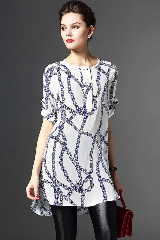 Casual Wear To Work Chain Pattern Printed Loose Blouse