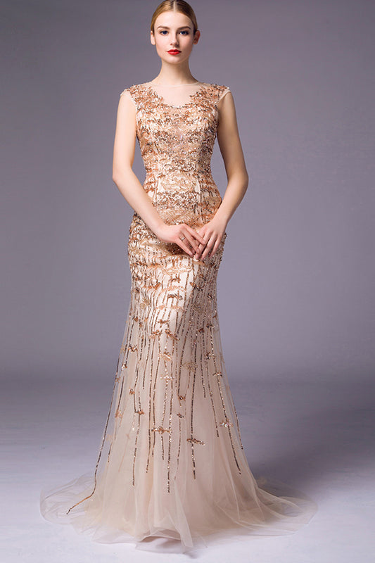 Full Tube Mixed Squin Beaded Mesh Party Dress