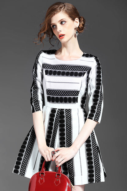 WOMEN'S WEAR TO WORK HALF SLEEVE STRIPE COCKTAIL DRESS