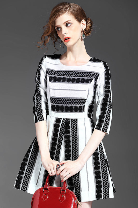 WOMEN'S WEAR TO WORK HALF SLEEVE STRIPE COCKTAIL DRESS