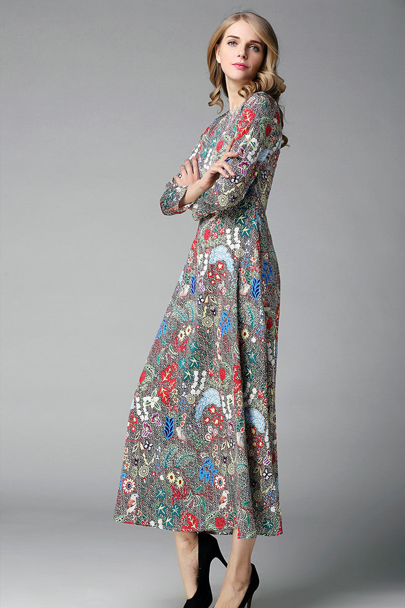 Round Neck Ankle Length Multi Printting  Long Dress - NJOYDRESS - 2