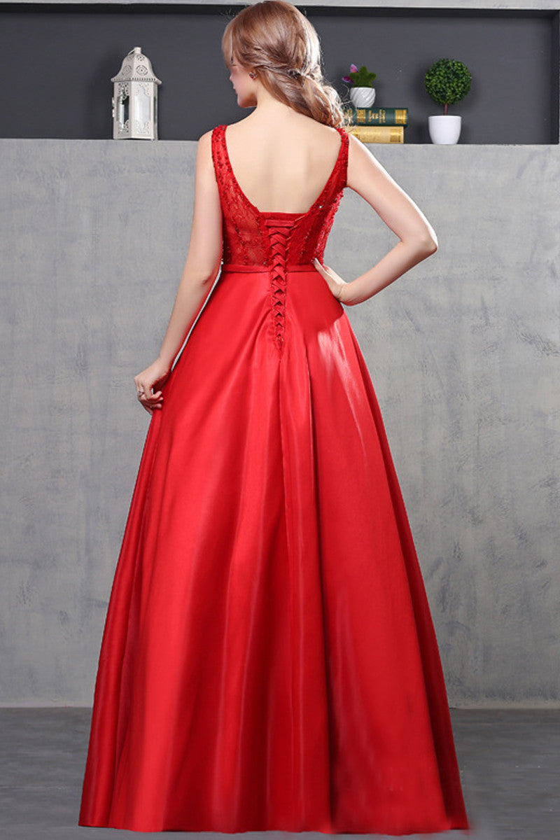 Deep Cleavage-V Shade Tied Back Prom Party Dress