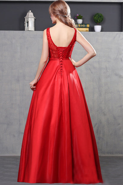 Deep Cleavage-V Shade Tied Back Prom Party Dress