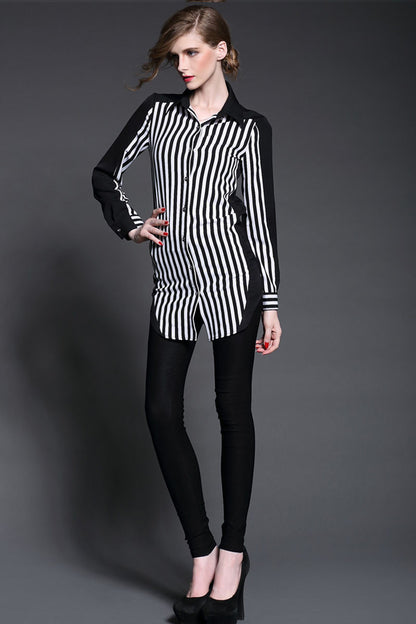 Stirpe Pattern With Contrast Button Down Shirts - NJOYDRESS - 1