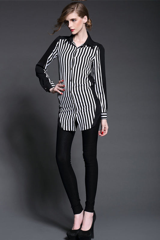 Stirpe Pattern With Contrast Button Down Shirts - NJOYDRESS - 1