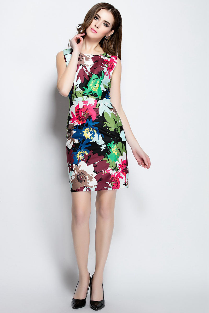 Multi Color Floral Sleeveless Short Dress