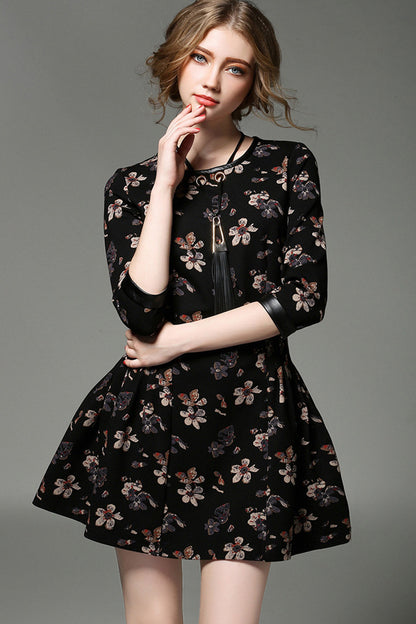 With Tassels Decoration Necklace Floral Printting Dress - NJOYDRESS