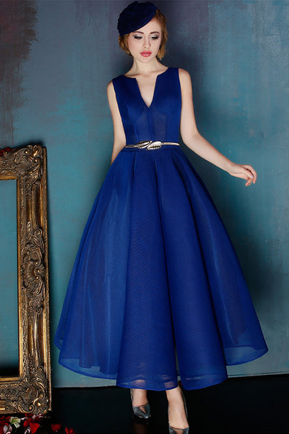 V Neck Sleeveless  Runches Tulle Overlay Dress