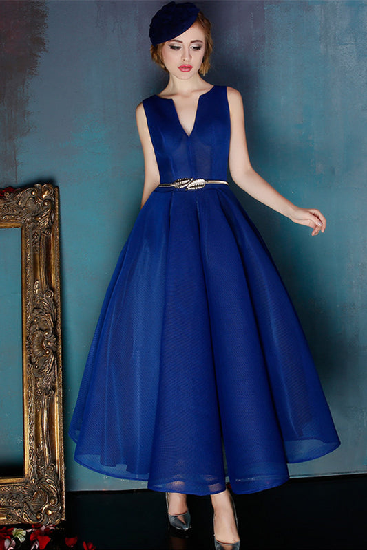 V Neck Sleeveless  Runches Tulle Overlay Dress