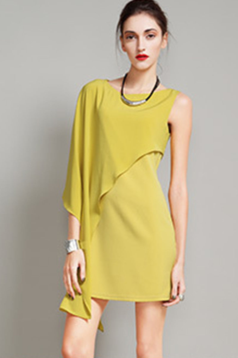 Round Collar Ruffle Padded Irregular Dress