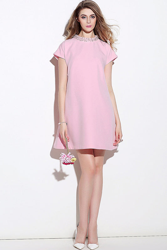 WOMEN'S CASUAL PURE STAND COLLAR CAP SLEEVE LOOSE DRESS