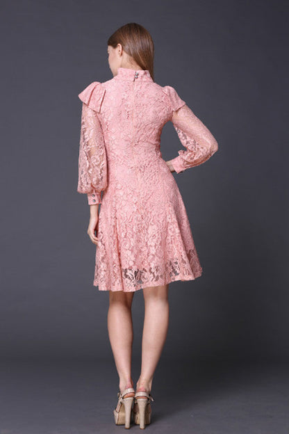 Mock Neck  Ruffle Full Lace Dress - NJOYDRESS - 2