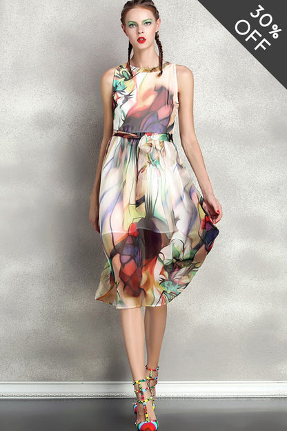 [30% OFF TILL 7 APR] Casual Sleeveless Floral Printed Vacation Midi Dress