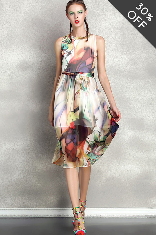 [30% OFF TILL 7 APR] Casual Sleeveless Floral Printed Vacation Midi Dress