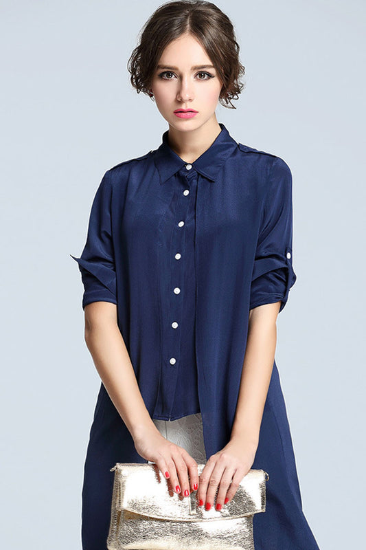 Lapel Neck  Single Breasted Irregular Blouse