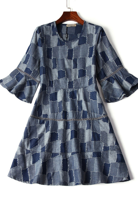 Women's Loose Skirt Half Sleeve Round Neck Flounce underdress - NJOYDRESS - 1
