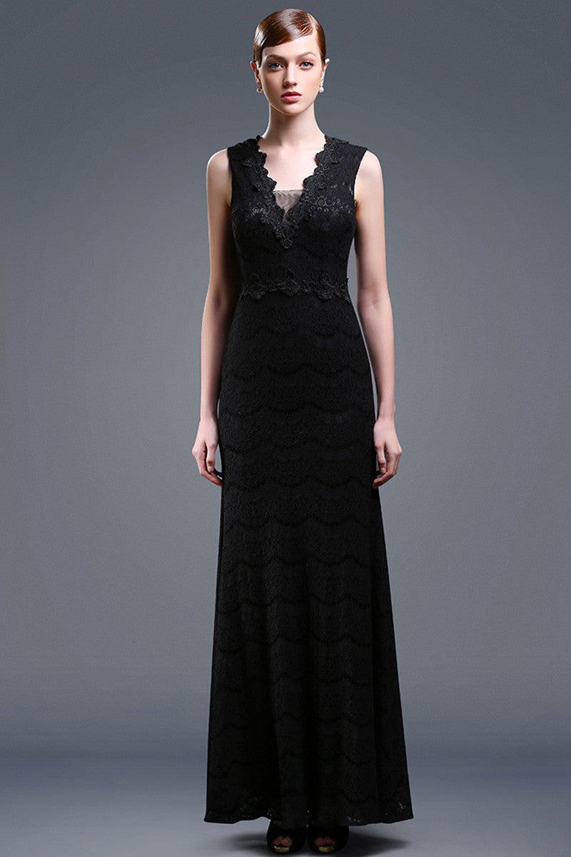 Full BlackDeep V-Neck Fit Top Fishtail Dress