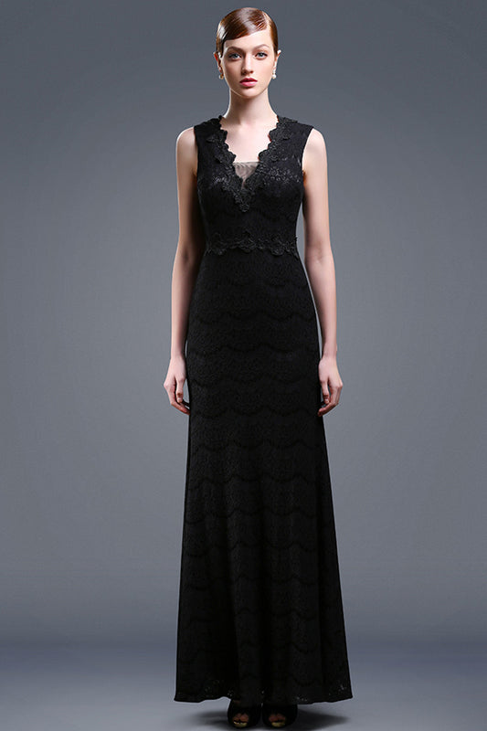 Full BlackDeep V-Neck Fit Top Fishtail Dress