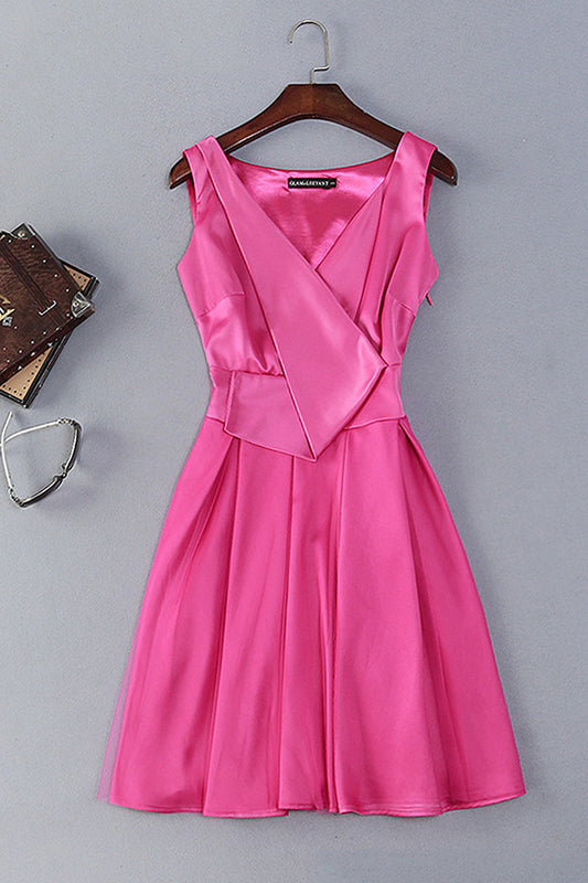 V Neck Formal Sleeveless Irregularity Patch Dress
