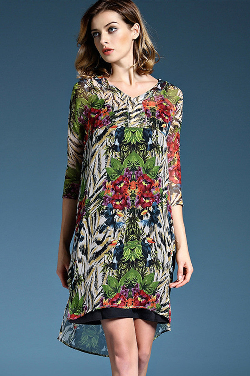 Multi Floral Printing Long Shft Dress With Sundress