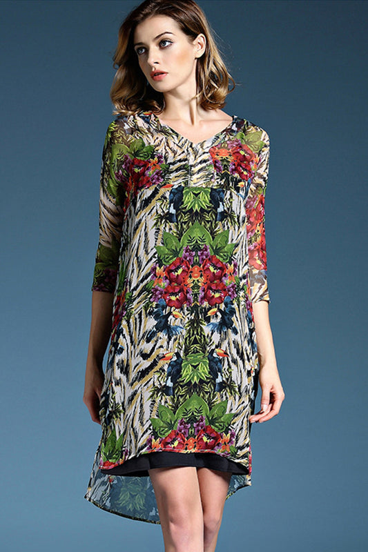 Multi Floral Printing Long Shft Dress With Sundress