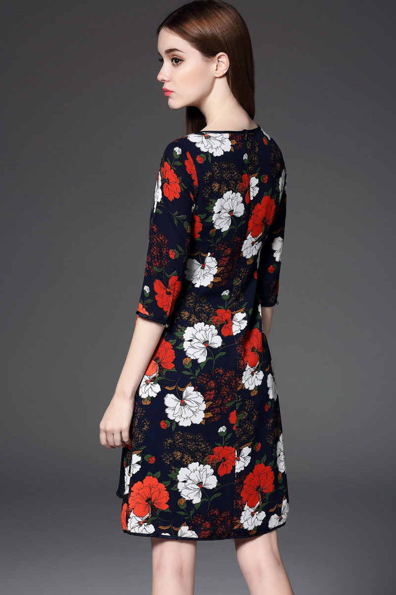 Irregular Neck Floral Pattern Slit Front  Dress