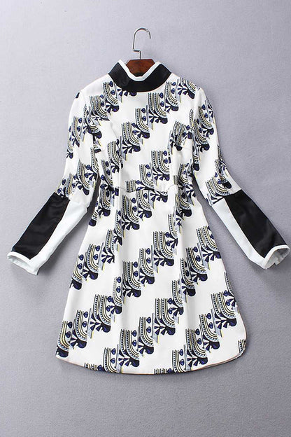 WOMEN'S CASUAL PLAID STAND COLLAR LONG SLEEVE SHORT DRESS