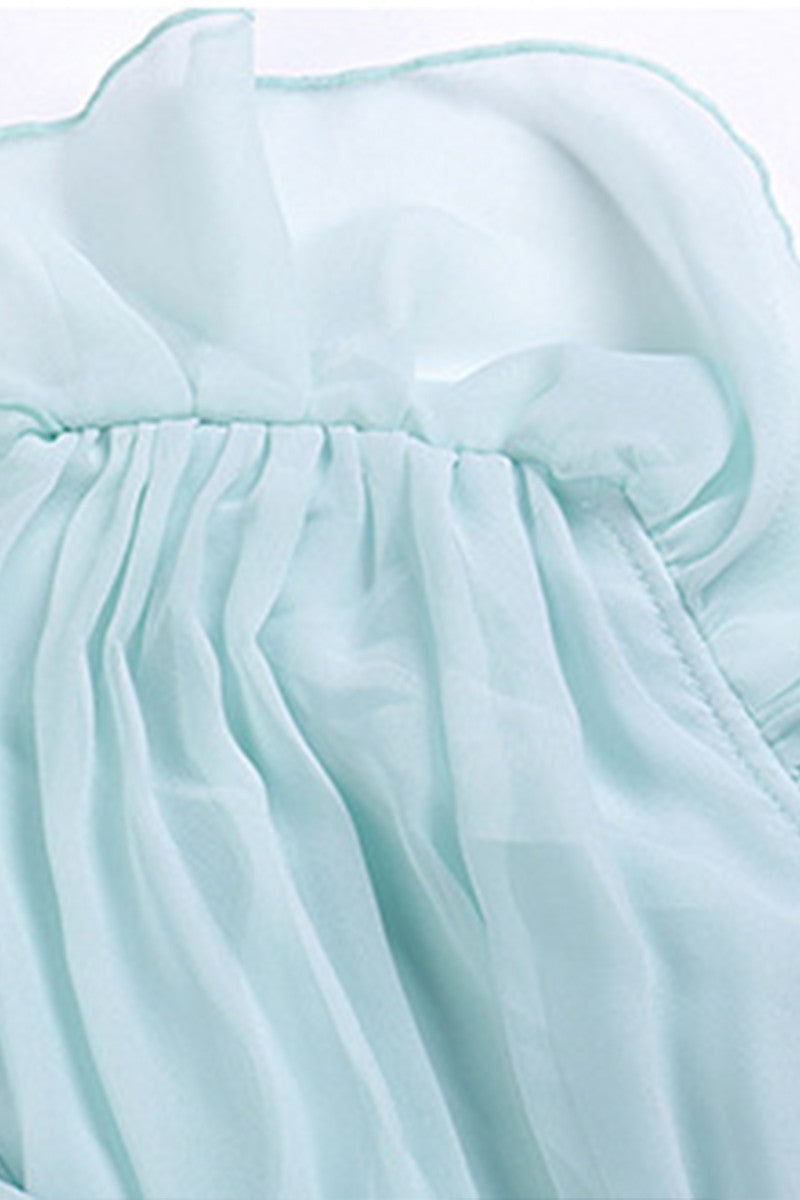 Multi Ruffle Sleeve Open Overlap Lace-inset Maxi Dress