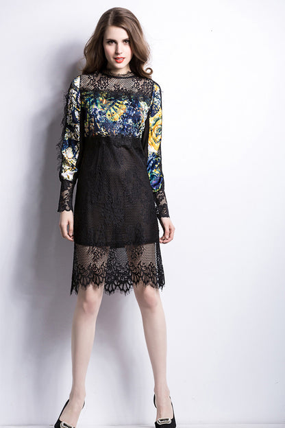 Women's Multi Slim Casual Dress Lace Long Sleeve Party Dress - NJOYDRESS - 1
