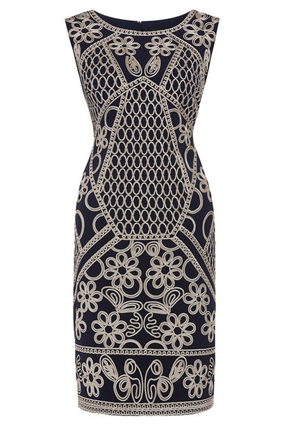 Round Collar  Embroidery Slim Wrap  Dress